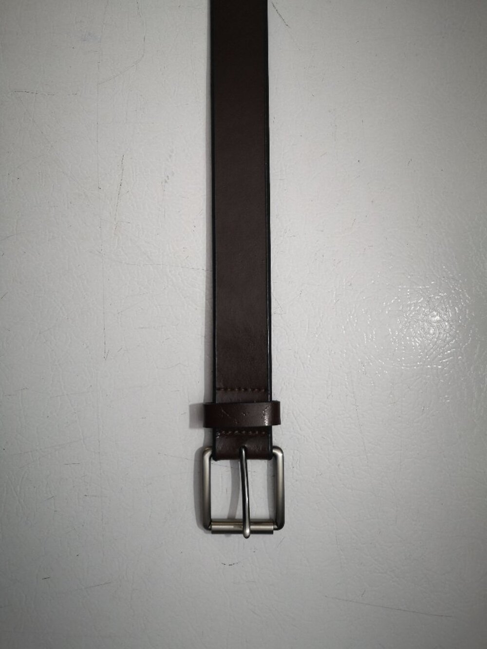 Men's Dark Brown Genuine Leather Belt Fits Pant Size 40 Silver Tone Buckle